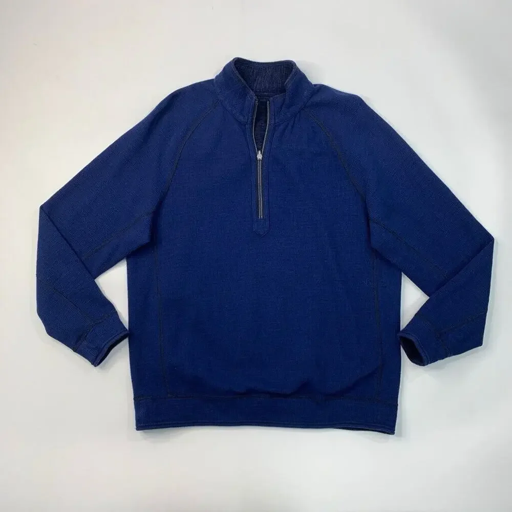 Tommy‎ Bahama Sweater Mens Medium Prussian Blue Slub Tropic Reversible Half Zip